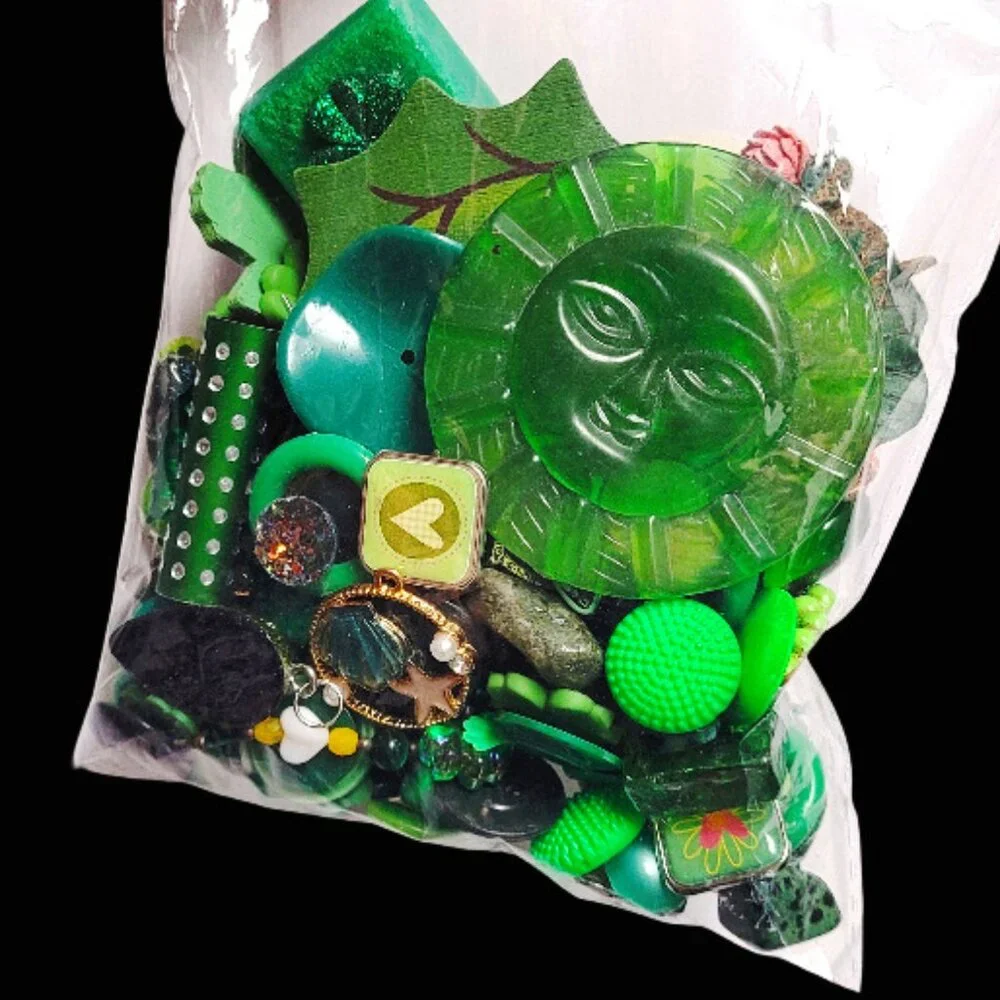 Bag of Various Green Craft Items for DIY Art and Craft Projects and More